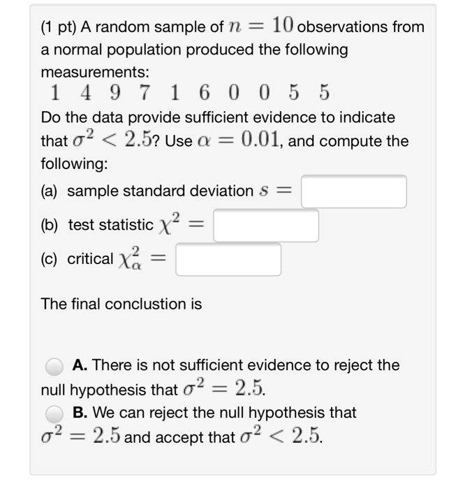 Solved A random sample of n = 10 observations from a normal | Chegg.com