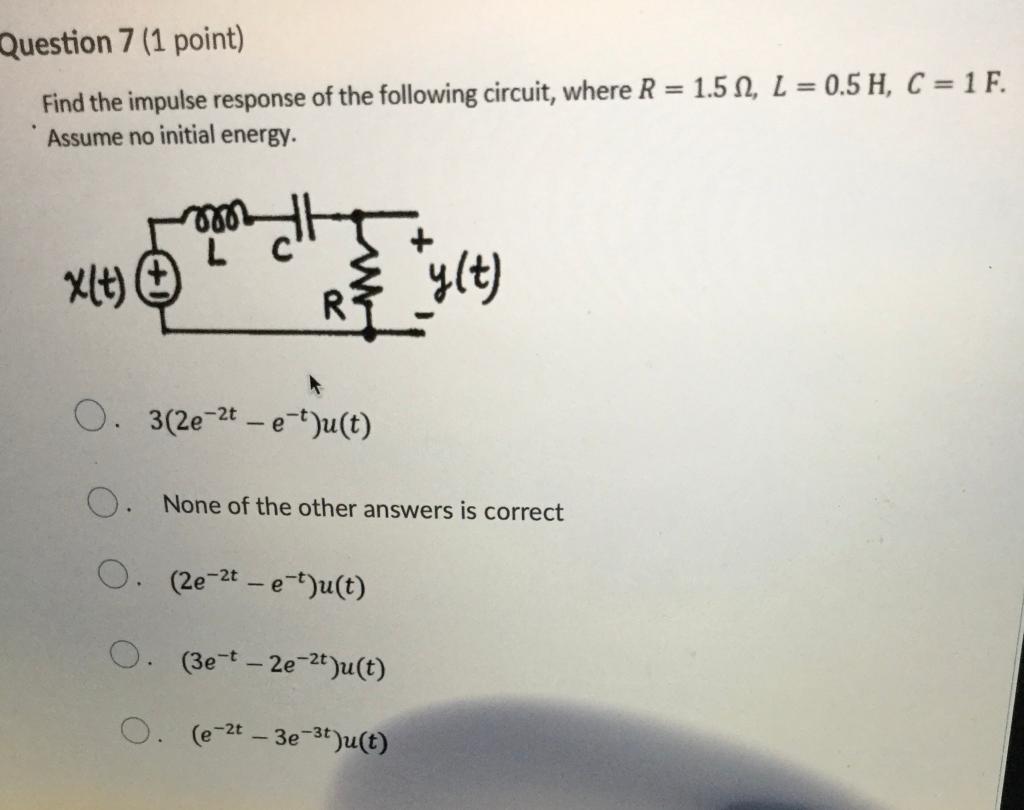 Solved Question 7 1 Point Find The Impulse Response Of Chegg Com