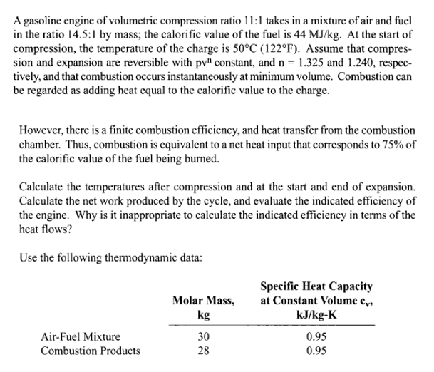 Solved A gasoline engine of volumetric compression ratio