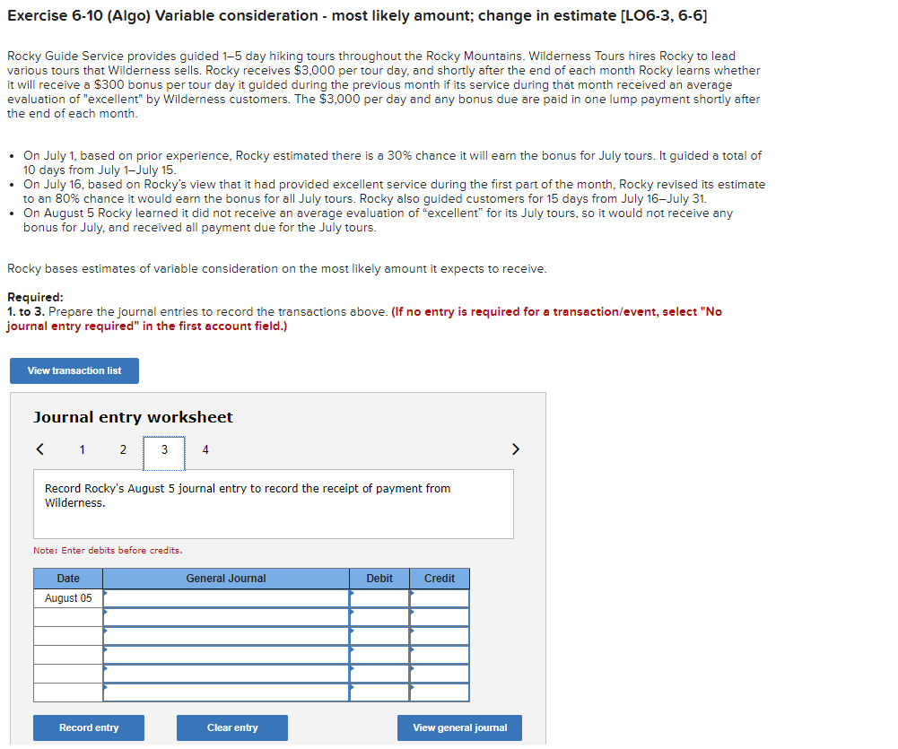 Solved Exercise 6-10 (Algo) Variable consideration - most | Chegg.com
