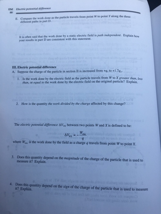 E. Compare the work done as the particle travels from | Chegg.com