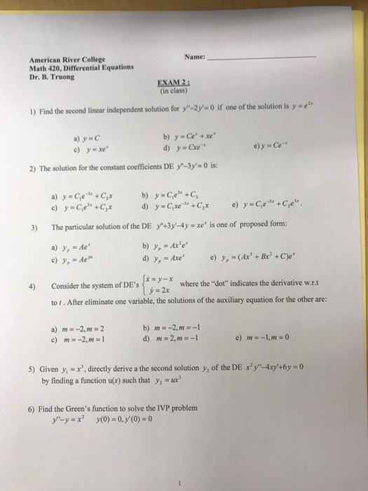 Solved Name American River College Math 420, Differential