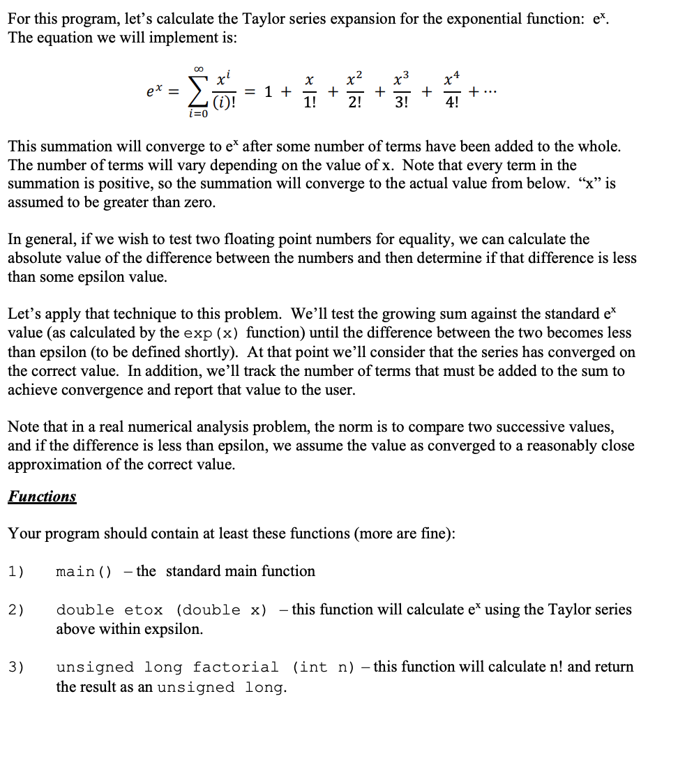 Solved For this program, let's calculate the Taylor series | Chegg.com