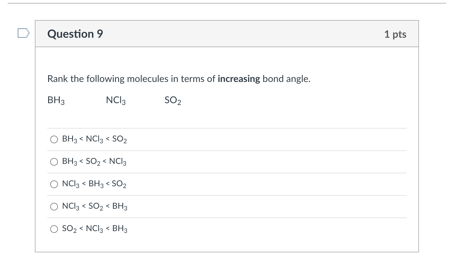 Solved Question 9 1 pts Rank the following molecules in | Chegg.com