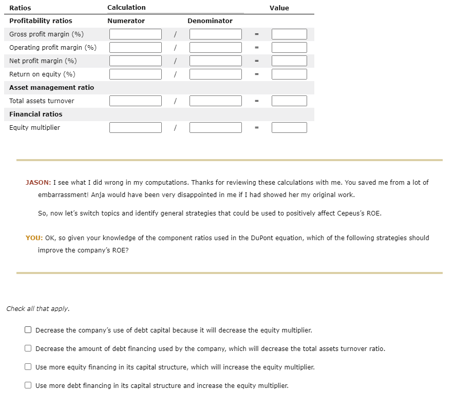 Solved Calculation Value Numerator Denominator / Ratios | Chegg.com