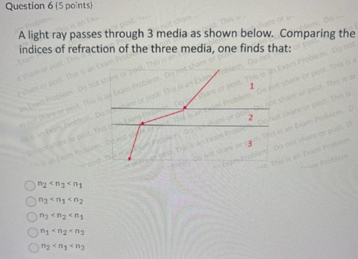 A Light Ray Passes Through 3 Media As Shown Below. | Chegg.com