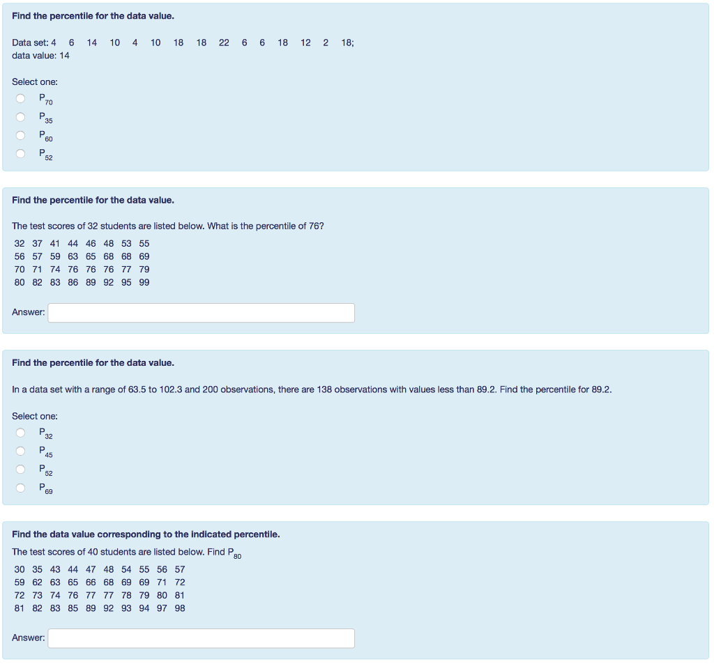 Solved Find the percentile for the data value Data set:4 6 | Chegg.com