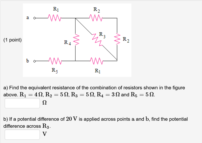 Solved Ri A A R2 M- A R3 (1 Point) R2 R4 Ba Rs Ri A) Find | Chegg.com