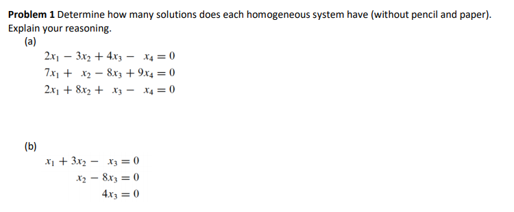 Solved Problem 1 Determine how many solutions does each | Chegg.com