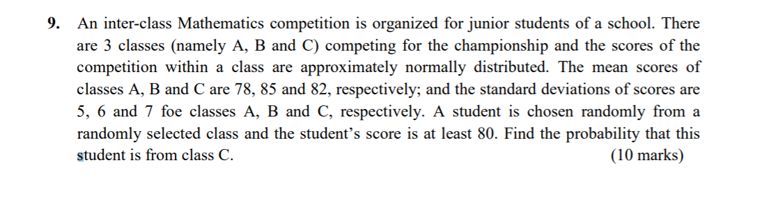 Solved 9. An inter-class Mathematics competition is | Chegg.com