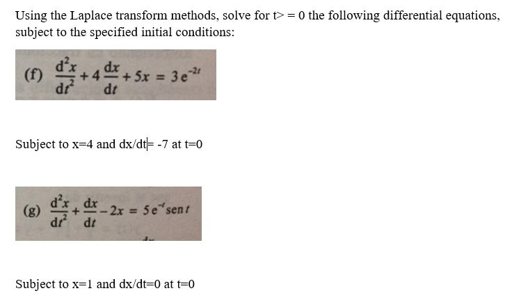 Solved Using The Laplace Transform Methods, Solve For T> = 0 | Chegg.com