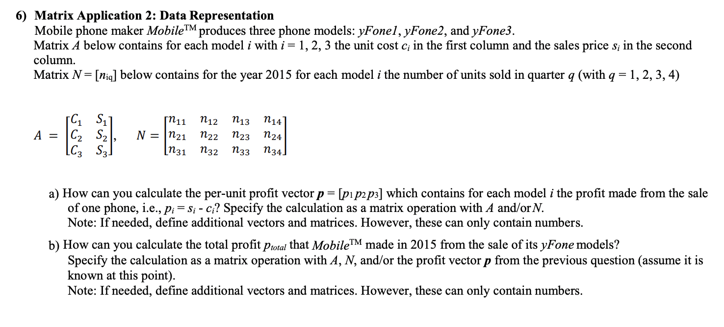 Solved Matrix Application 2: Data Representation Mobile | Chegg.com