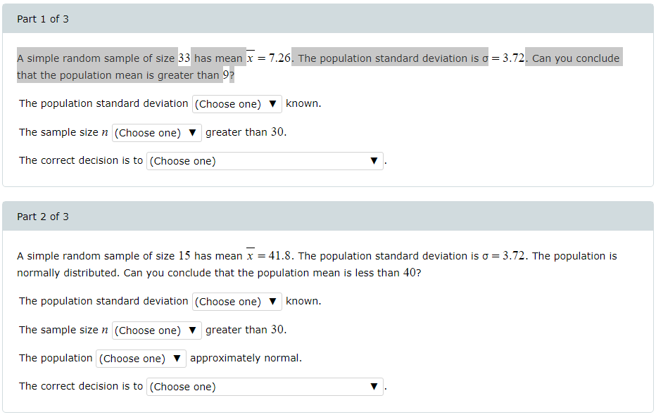 Solved Part 1 of 3 A simple random sample of size 33 has | Chegg.com