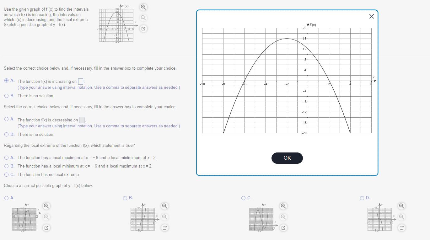 Solved Use the given graph of f′(x) to find the intervals on | Chegg.com