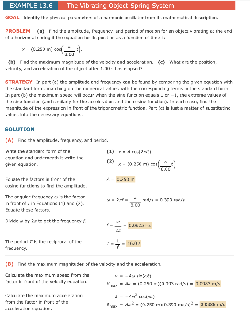 Solved EXAMPLE 13.6 The Vibrating Object-Spring System GOAL | Chegg.com