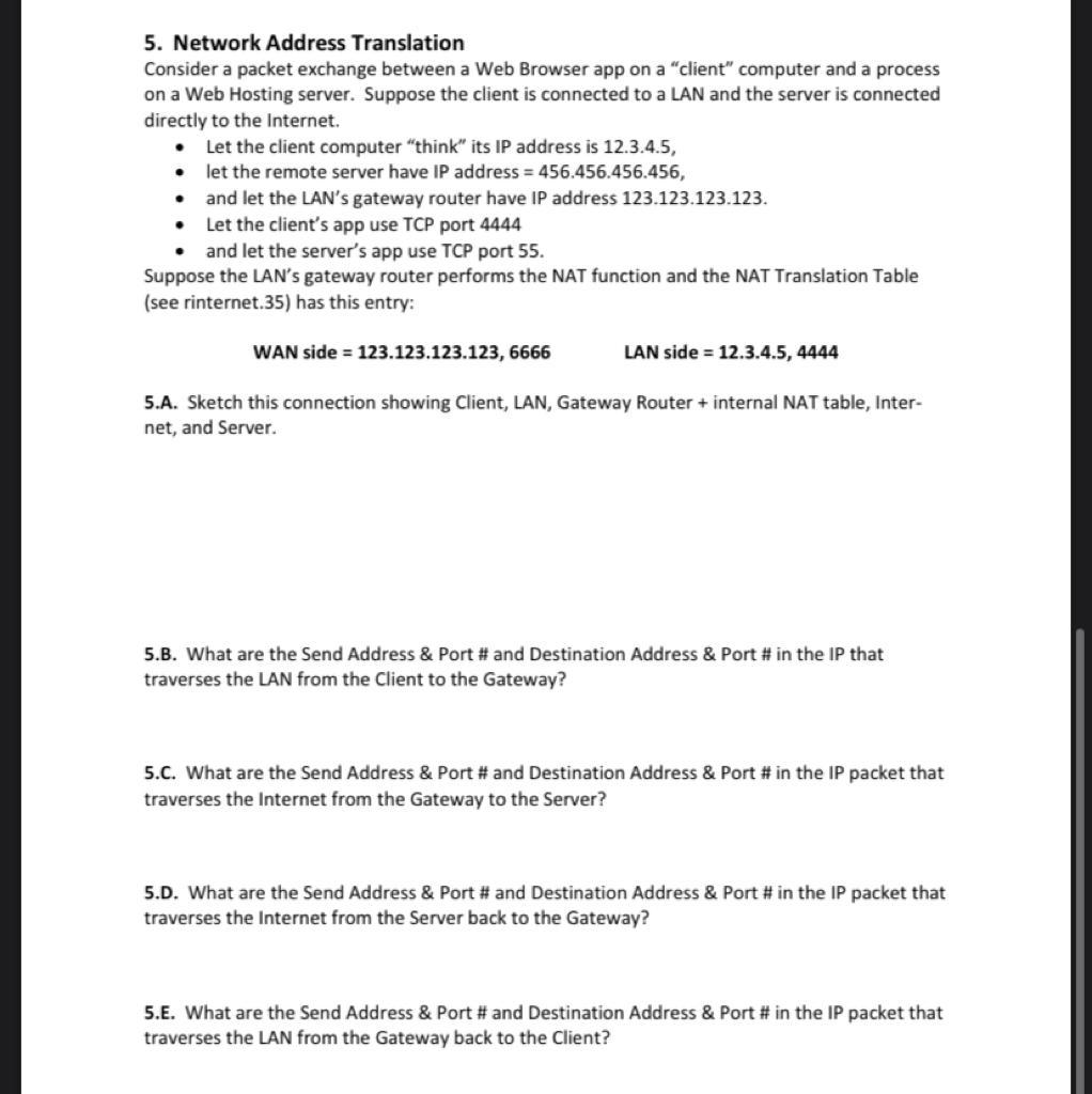 5. Network Address Translation Consider a packet | Chegg.com