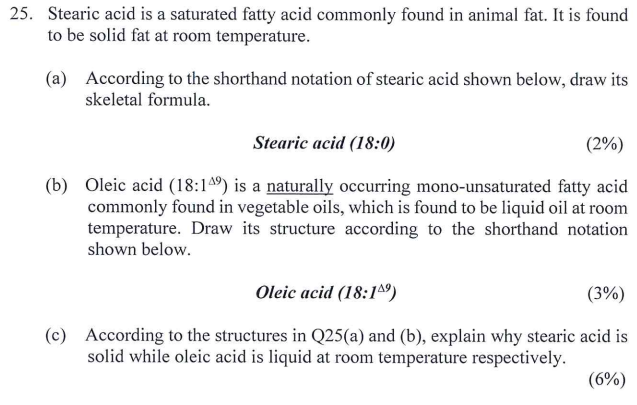 Solved 25. Stearic acid is a saturated fatty acid commonly 