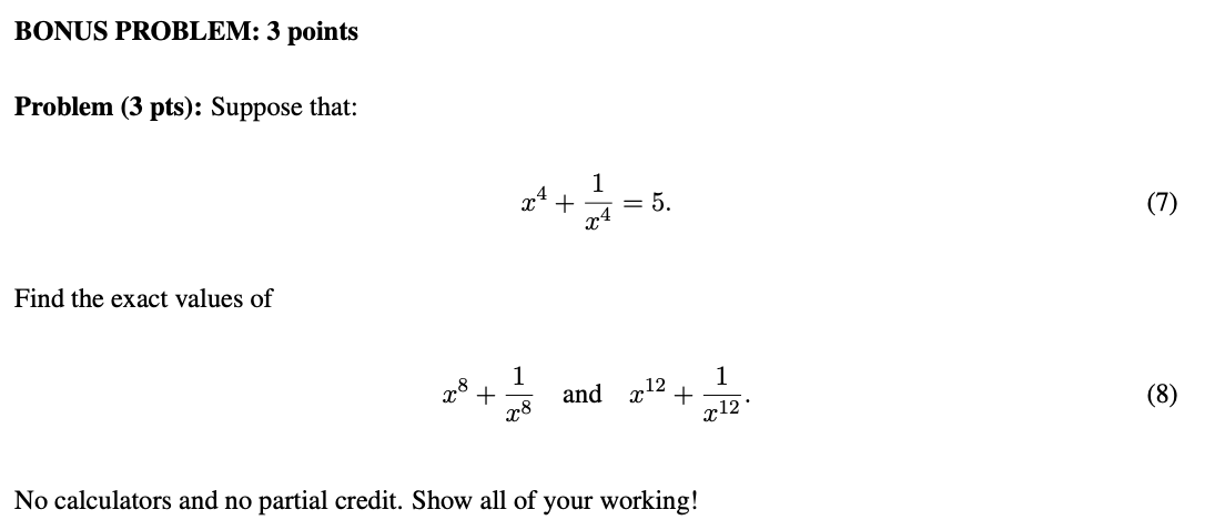 Solved BONUS PROBLEM: 3 points Problem (3 pts): Suppose | Chegg.com