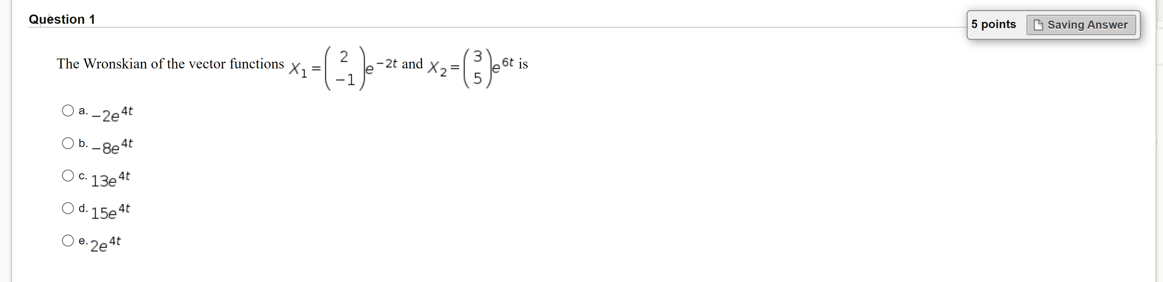 Solved The Wronskian of the vector functions X subscript 1 | Chegg.com