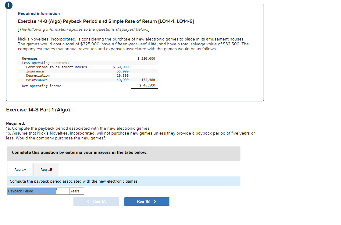 Solved Required information Exercise 14-8 (Algo) Payback | Chegg.com