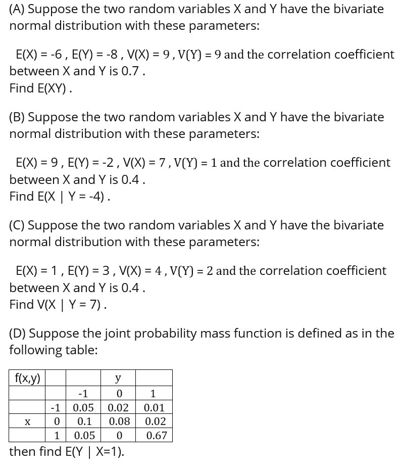 Solved A Suppose The Two Random Variables X And Y Have The 5848