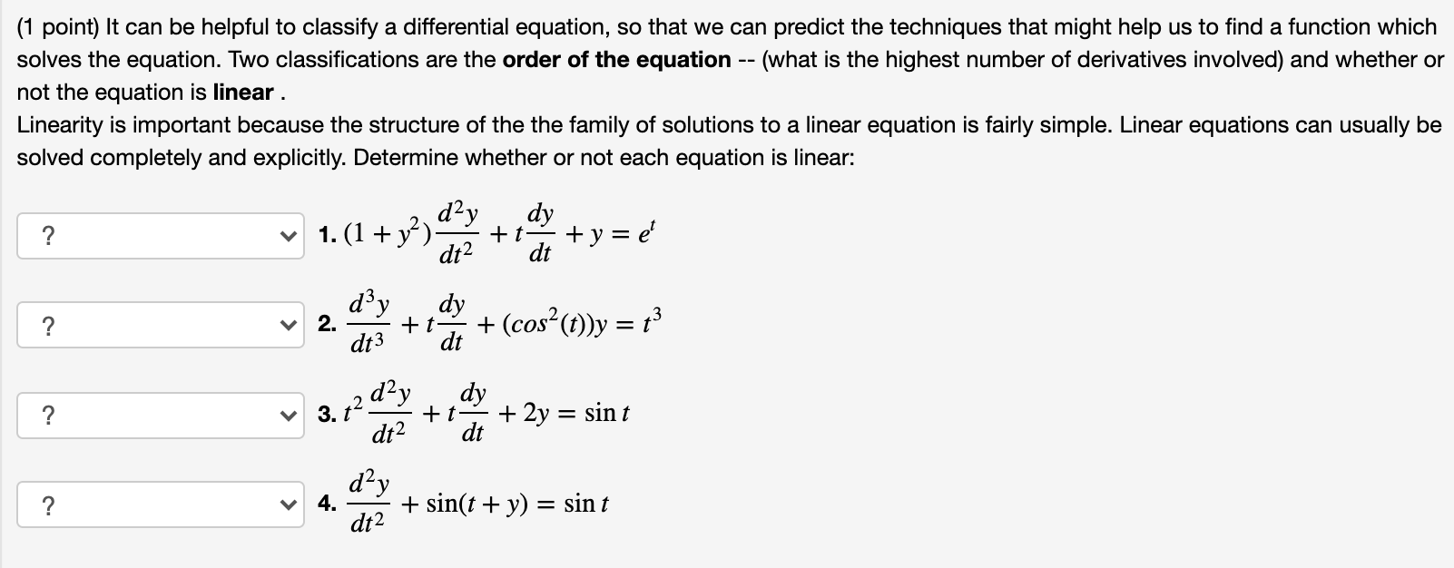 Solved (1 point) Match the following equations with their | Chegg.com