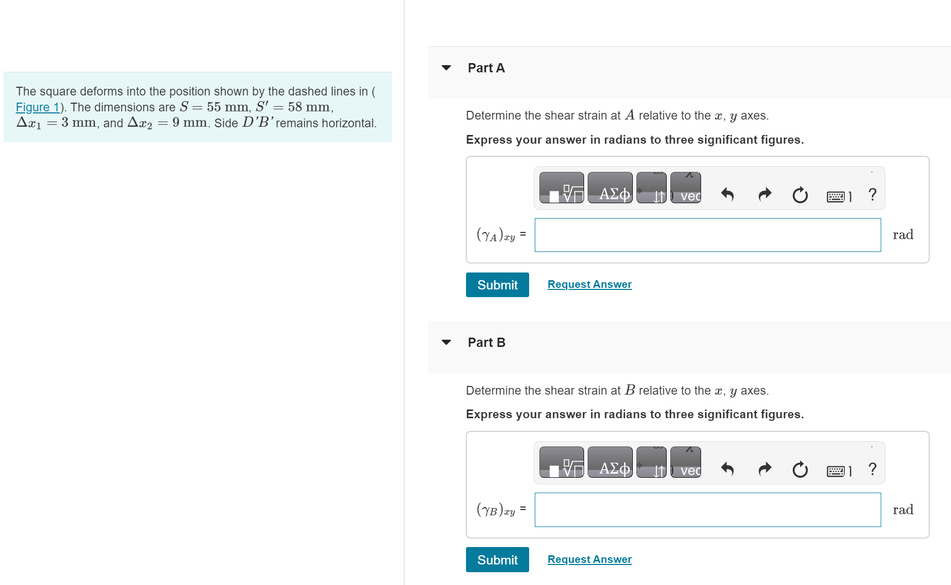 Solved The Square Deforms Into The Position Shown By The | Chegg.com