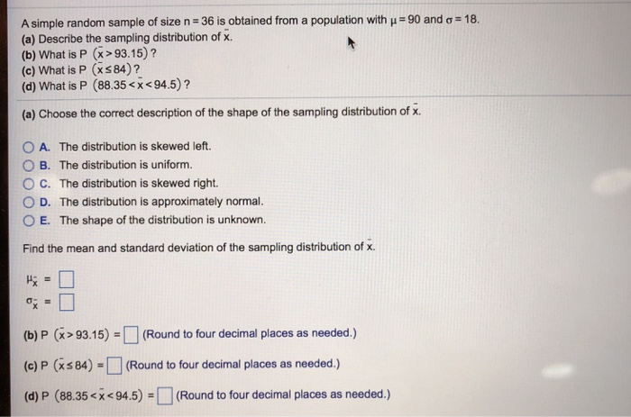 Solved A simple random sample of size n-36 is obtained from | Chegg.com