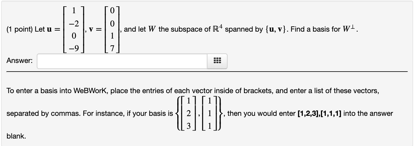 Solved | -2 (1 Point) Let U = ,v= 0 ), And Let W The | Chegg.com