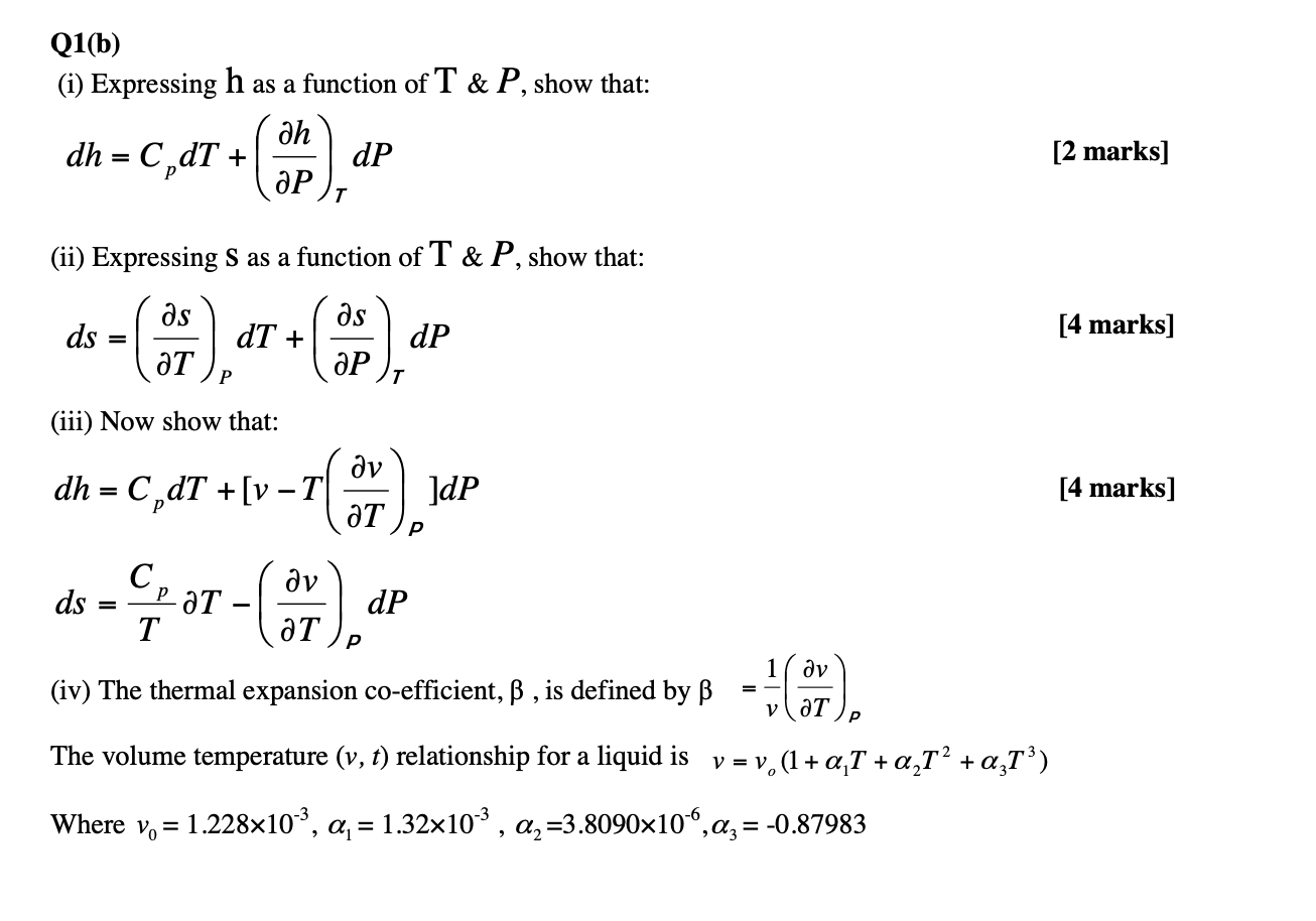 Solved Q1 B I Expressing H As A Function Of T P Sho Chegg Com