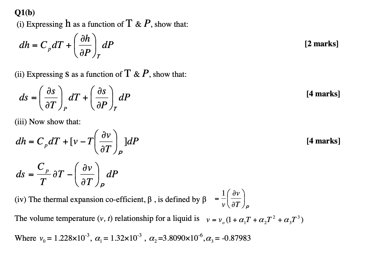 Q1 B I Expressing H As A Function Of T P Show Chegg Com