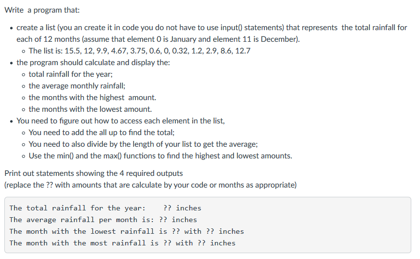 Solved Write a program that: • create a list (you an create | Chegg.com