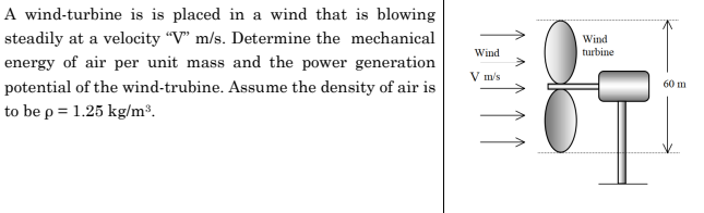 Solved A wind-turbine is is placed in a wind that is blowing | Chegg.com