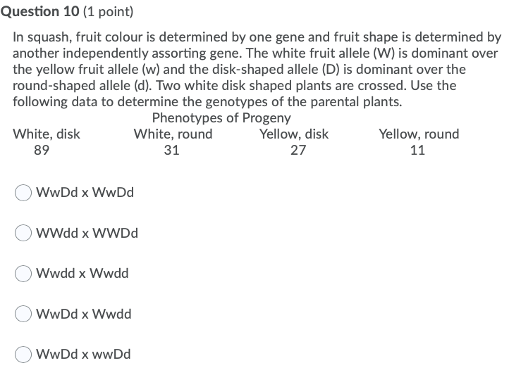 Solved Question 10 (1 point) In squash, fruit colour is | Chegg.com