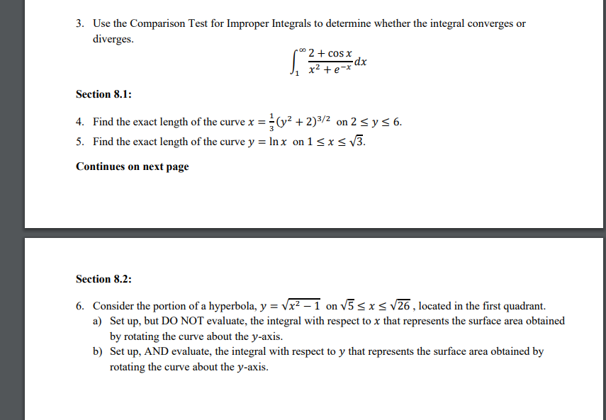 Solved 3. Use The Comparison Test For Improper Integrals To | Chegg.com