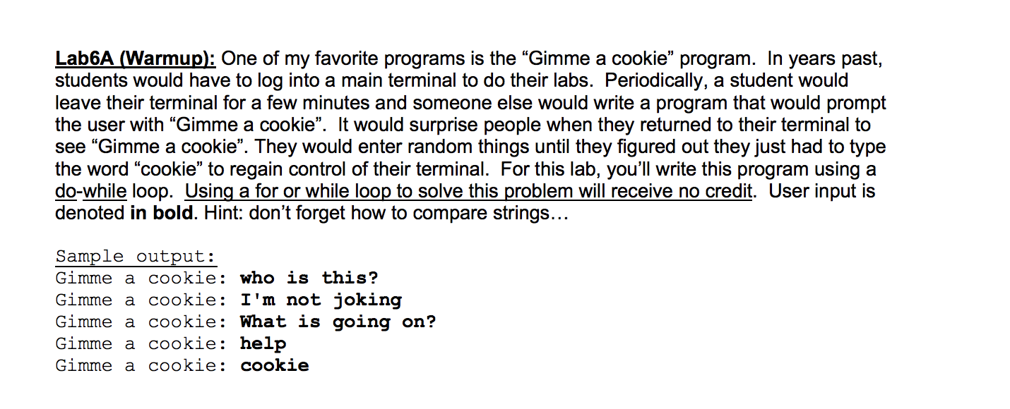 Solved Lab6A (Warmup): One Of My Favorite Programs Is The | Chegg.com