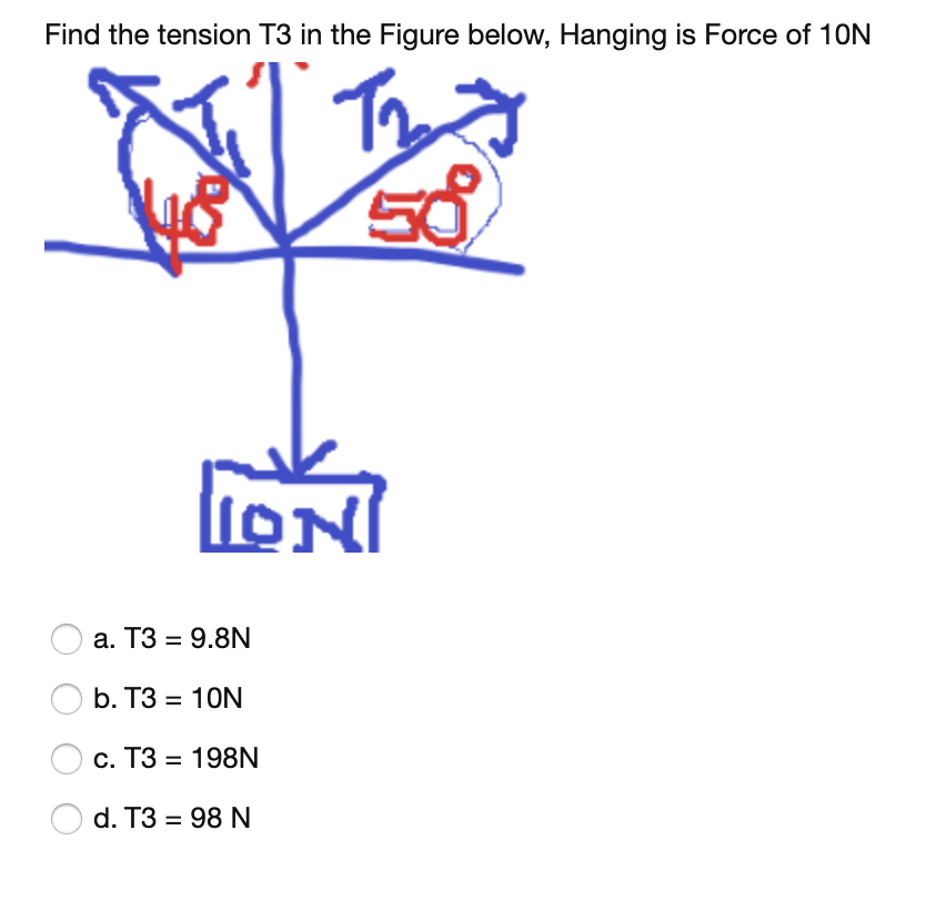 Solved Find the tension T3 in the Figure below, Hanging is | Chegg.com