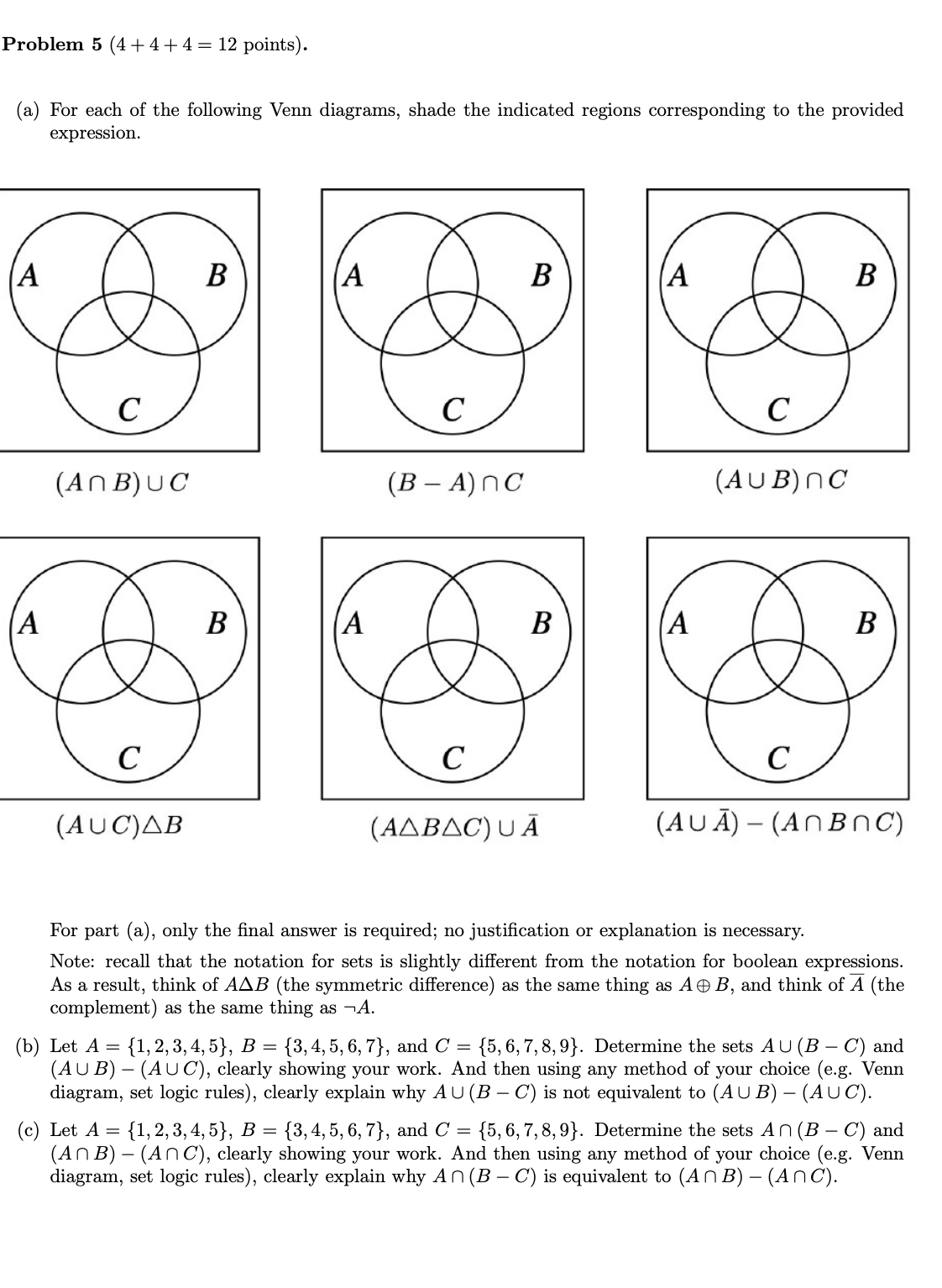 Solved Problem 5(4+4+4=12 points ). (a) For each of the | Chegg.com