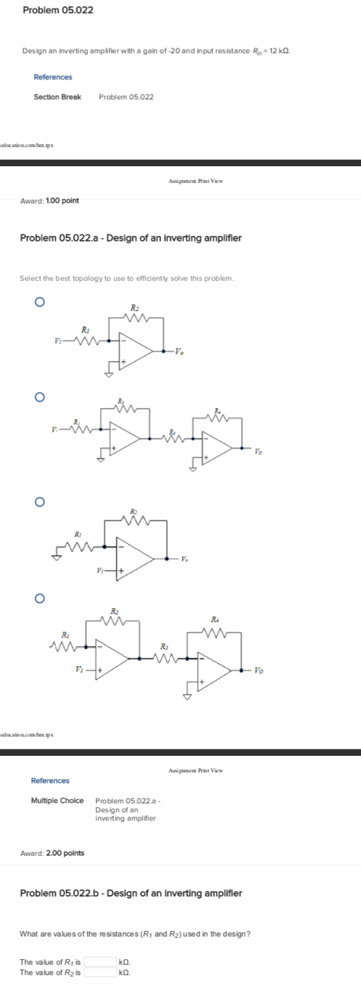 Solved Problem 05.022 Design an inverting amplifier with a | Chegg.com
