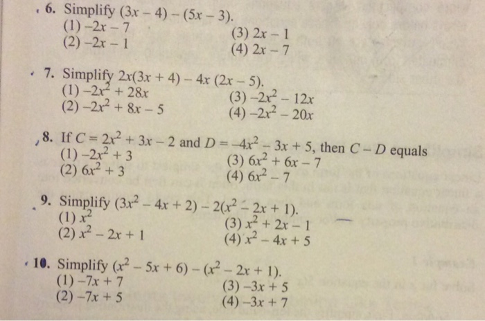 Solved 6. Simplify (3x 4)(5x 3). (1)2r 7 (2) 2x 1
