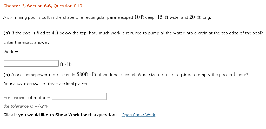 Solved Chapter 6, Section 6.6, Question 019 A swimming pool | Chegg.com