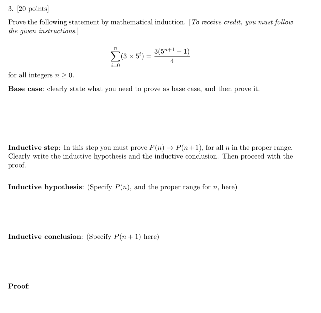 Solved 3 [20 Points Prove The Following Statement By