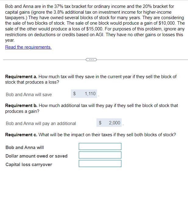 Solved Bob and Anna are in the 37% tax bracket for ordinary | Chegg.com