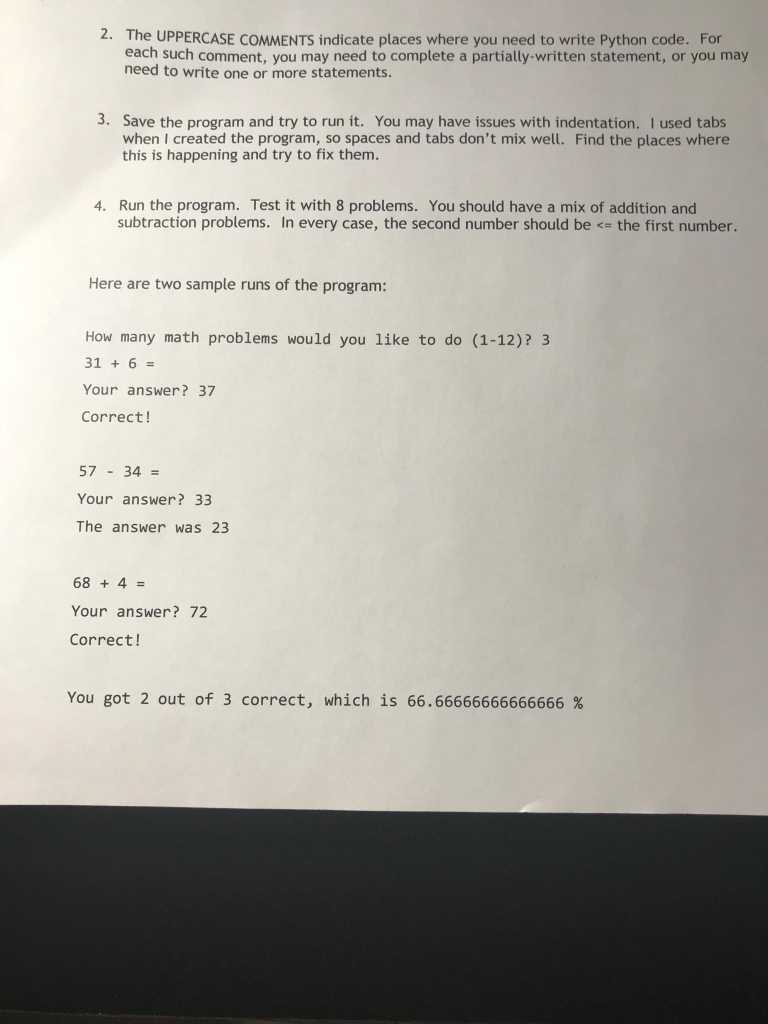 Solved complete the python partially completed program for a chegg