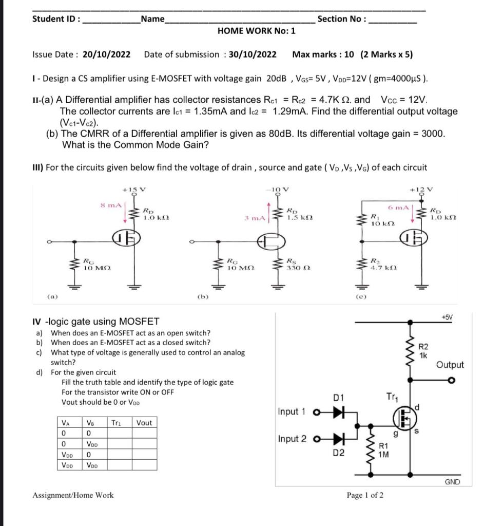 Solved V. From the circuit of common source JFET amplifier