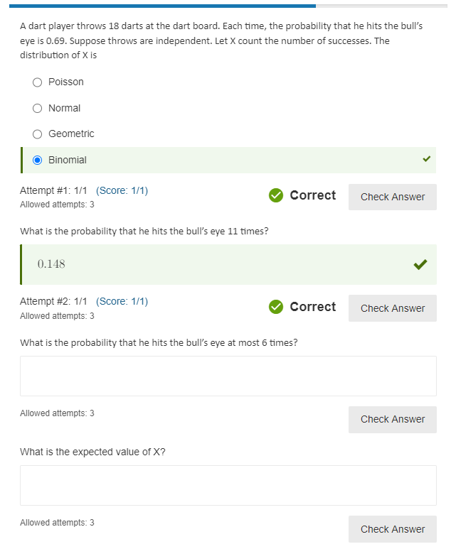 Solved A dart player throws 18 darts at the dart board. Each