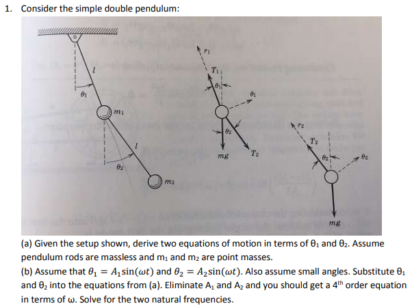Solved 1. Consider the simple double pendulum: Tt 01 01 ti | Chegg.com