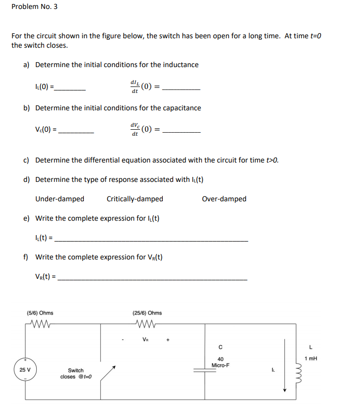 Solved Problem No. 3 For the circuit shown in the figure | Chegg.com