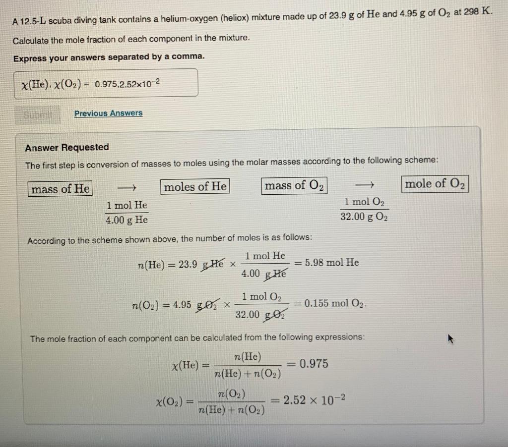 Solved A 12 5 L Scuba Diving Tank Contains A Helium Oxygen