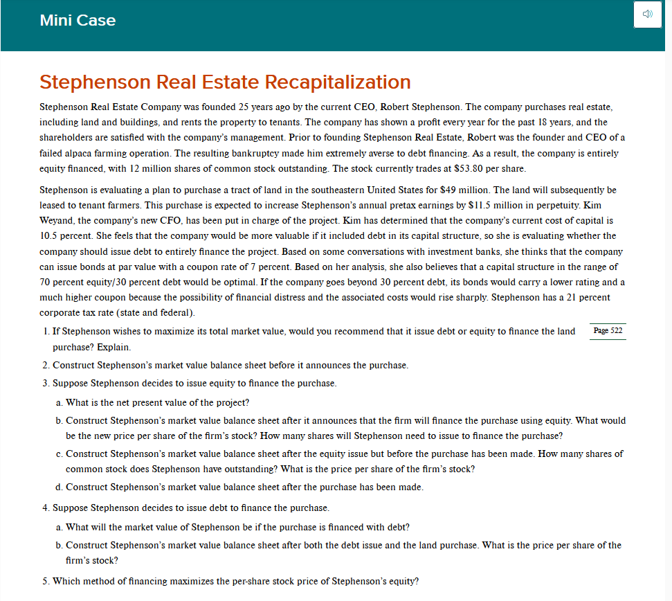 CD Mini Case Stephenson Real Estate Recapitalization